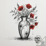 A person arranging flowers in a vase., ink il… – tattoo sketch (№1754912741_0, 11.08.2025 11:45) — tattoovalue.net