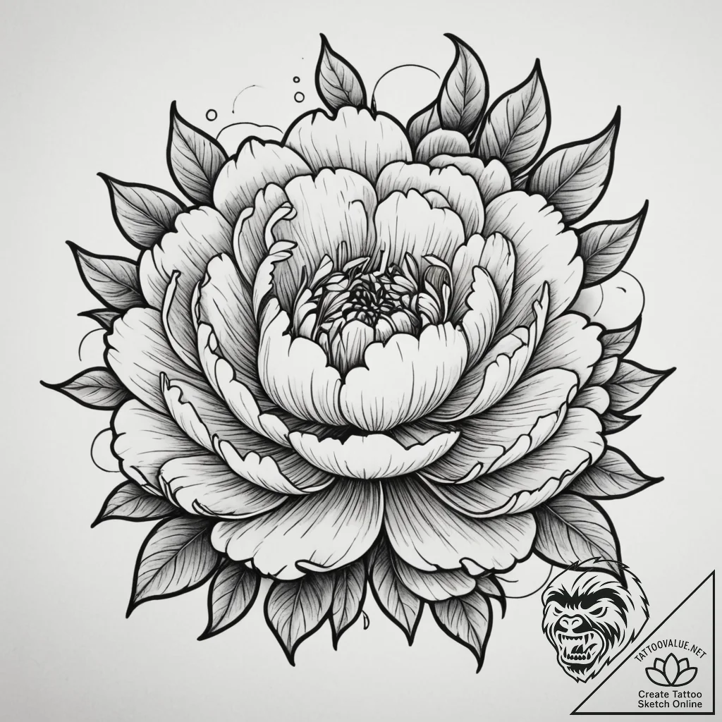 Peony, tattoo drawing outline, on a clean whi... - tattoo sketch (№1754913537_0, 11.08.2025 11:58) — tattoovalue.net