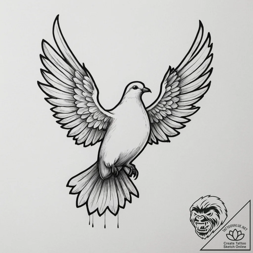Dove, tattoo line art, bold outlines, thick l... - tattoo sketch (№1754913736_0, 11.08.2025 12:02) — tattoovalue.net