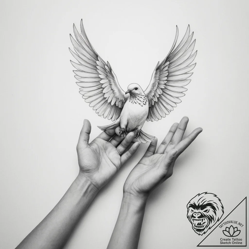 Tattoo design a pair of hands releasing a dov... - tattoo sketch (№1754914729_0, 11.08.2025 12:18) — tattoovalue.net