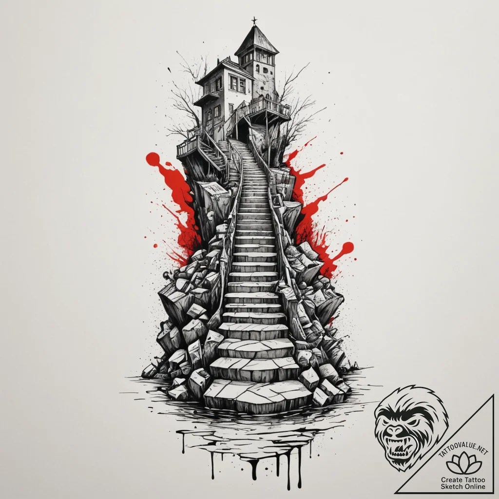 Stairway leading to a submerged city, tattoo... - tattoo sketch (№1754916113_0, 11.08.2025 12:41) — tattoovalue.net