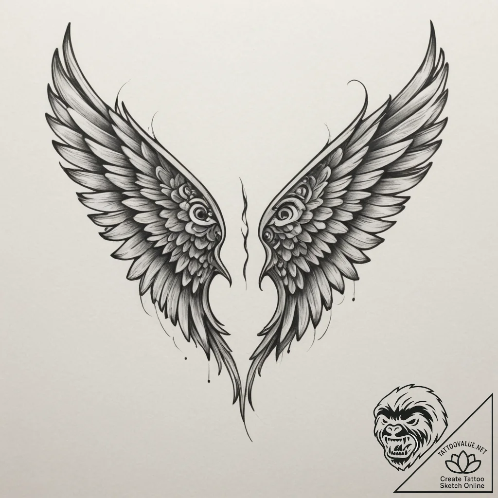 Tattoo sketch a pair of wings unfurled, symbo... - tattoo sketch (№1754918090_0, 11.08.2025 13:14) — tattoovalue.net