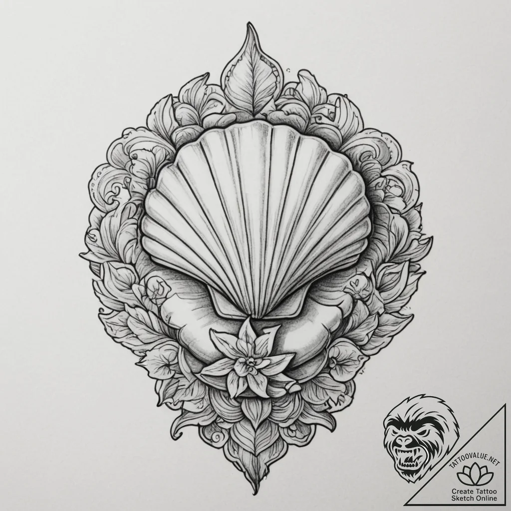 Tattoo design a minimalist seashell, represen... - tattoo sketch (№1754918287_0, 11.08.2025 13:18) — tattoovalue.net