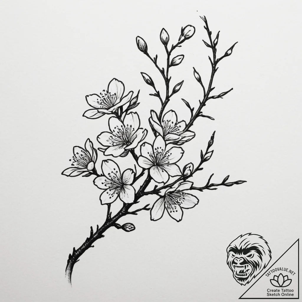Tattoo sketch a branch of cherry blossoms, sy... - tattoo sketch (№1754918486_0, 11.08.2025 13:21) — tattoovalue.net