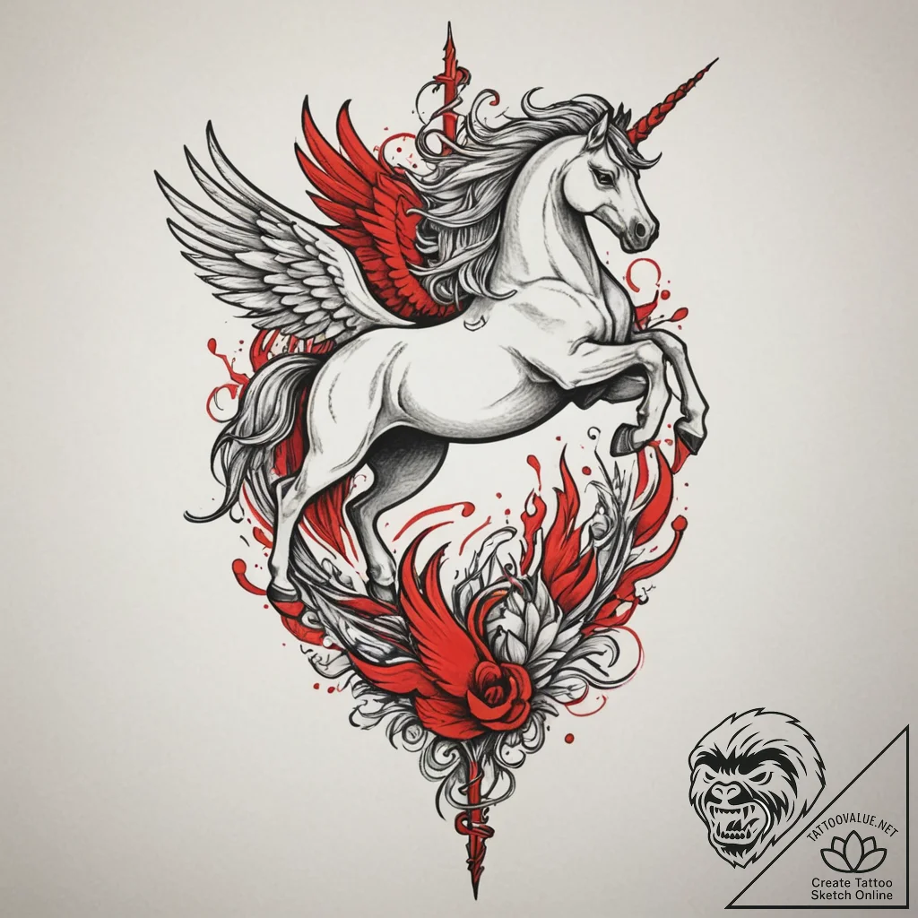 A carousel of mythical creatures (griffin, un... - tattoo sketch (№1754919847_0, 11.08.2025 13:44) — tattoovalue.net