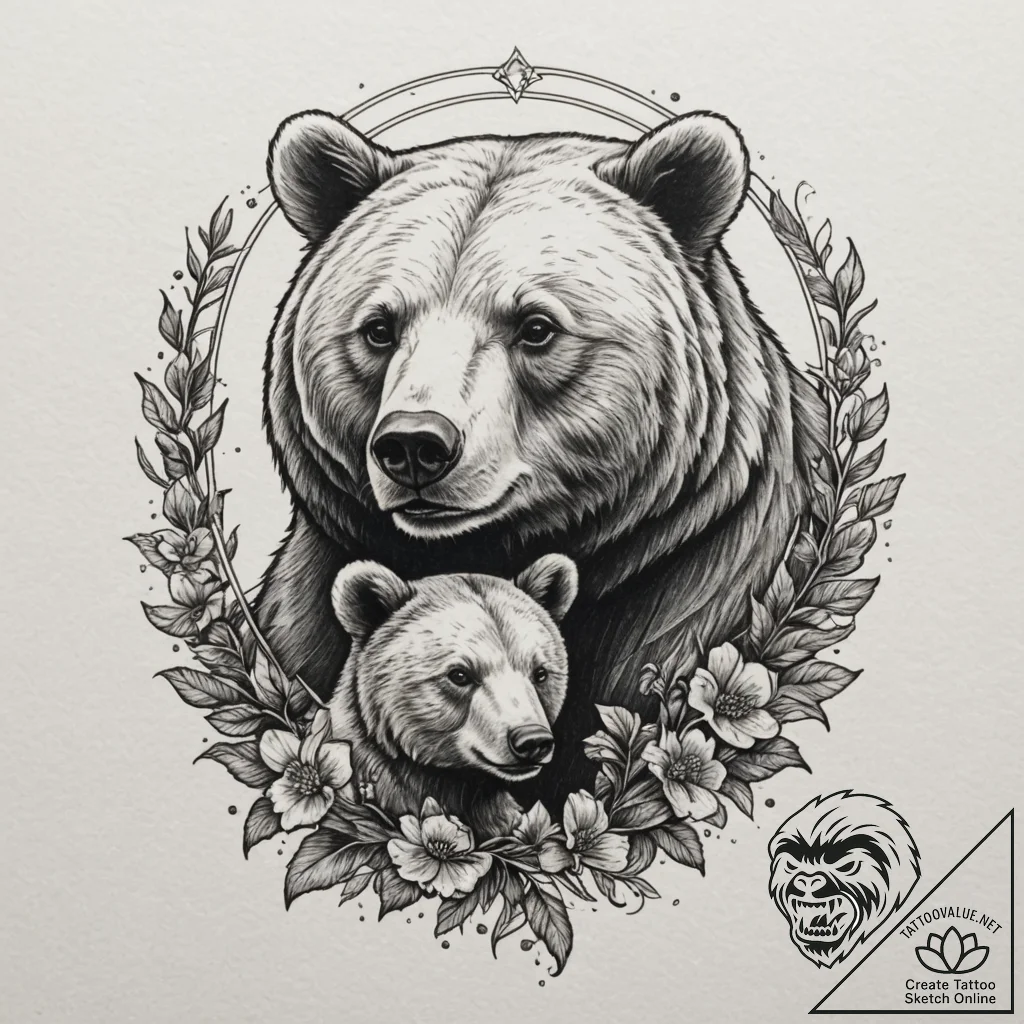 Tattoo design a mother bear and her cub(s) fo... - tattoo sketch (№1754920046_0, 11.08.2025 13:47) — tattoovalue.net