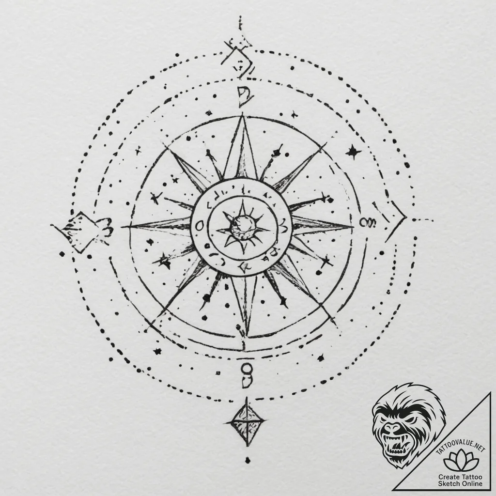 Tattoo design a zodiac glyph composed of tiny... - tattoo sketch (№1754922223_0, 11.08.2025 14:23) — tattoovalue.net
