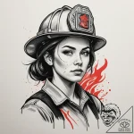 A powerful shot of a female firefighter, soot… – tattoo sketch (№1754924232_0, 11.08.2025 14:57) — tattoovalue.net