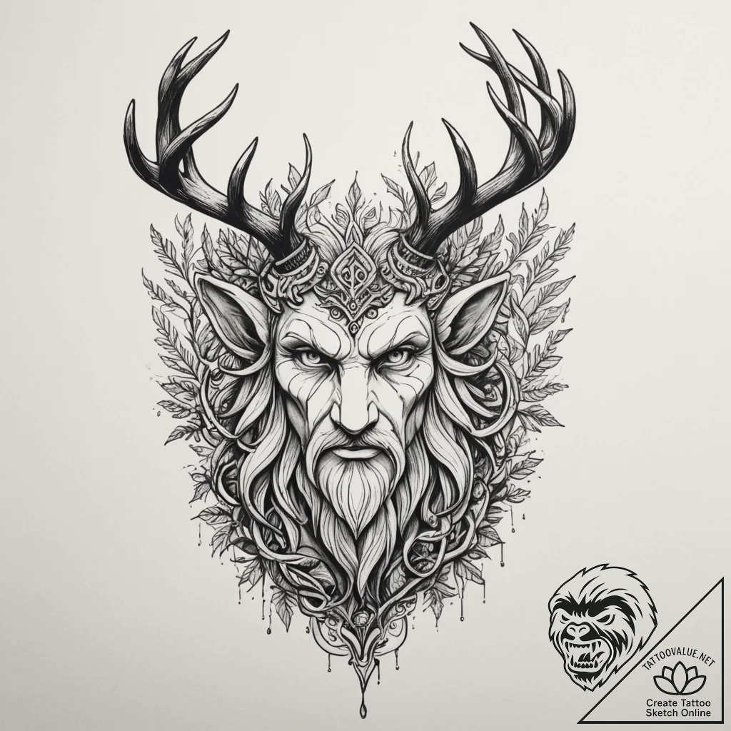 A slavic leshy (forest spirit), artistic tatt... - tattoo sketch (№1754925444_0, 11.08.2025 15:17) — tattoovalue.net