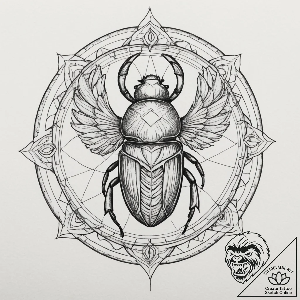 Scarab, ink illustration for tattoo, geometri... - tattoo sketch (№1754925841_0, 11.08.2025 15:24) — tattoovalue.net