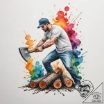 A person splitting logs with an axe., tattoo… – tattoo sketch (№1754927658_0, 11.08.2025 15:54) — tattoovalue.net