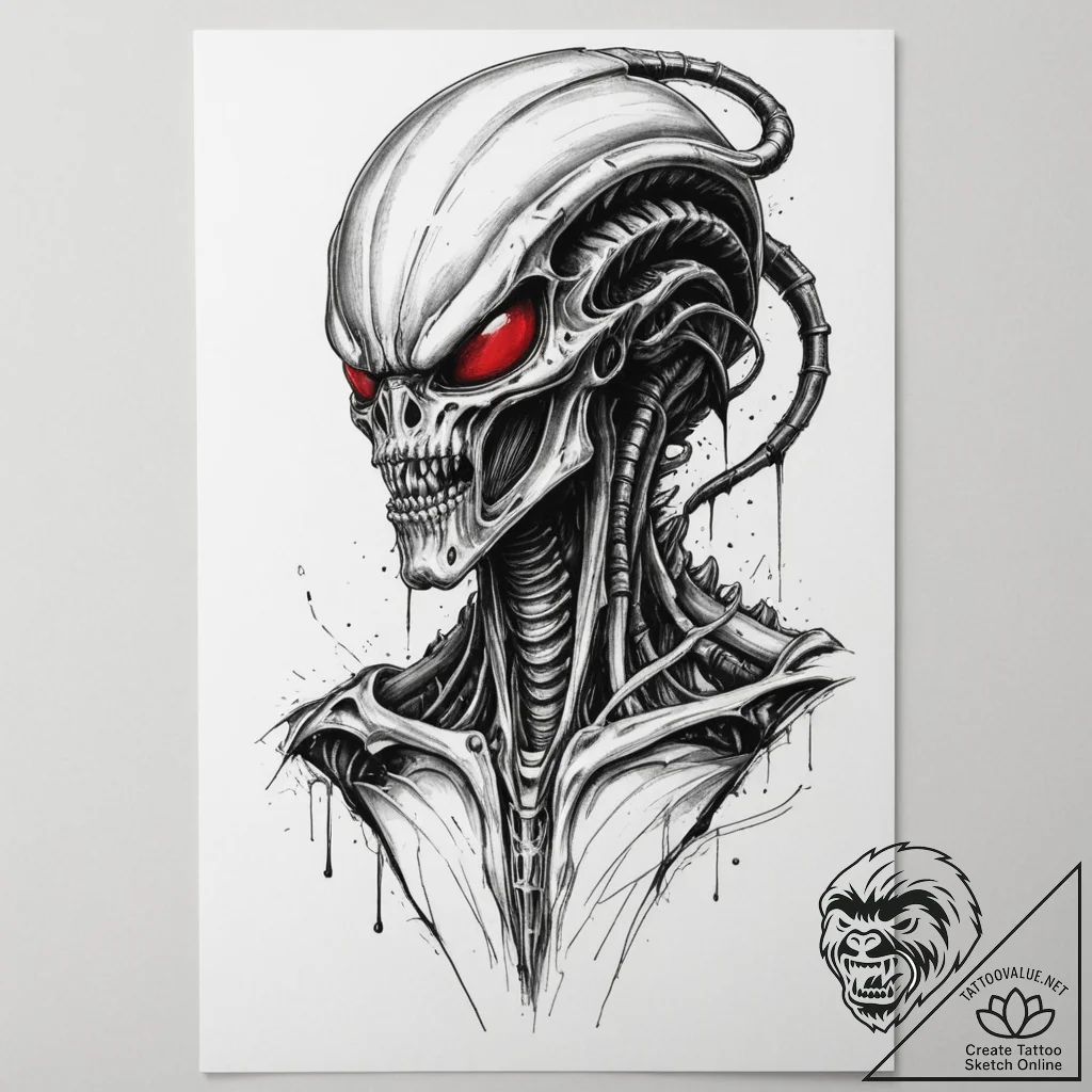 A xenomorph from alien, concept art for tatto... - tattoo sketch (№1754928067_0, 11.08.2025 16:01) — tattoovalue.net