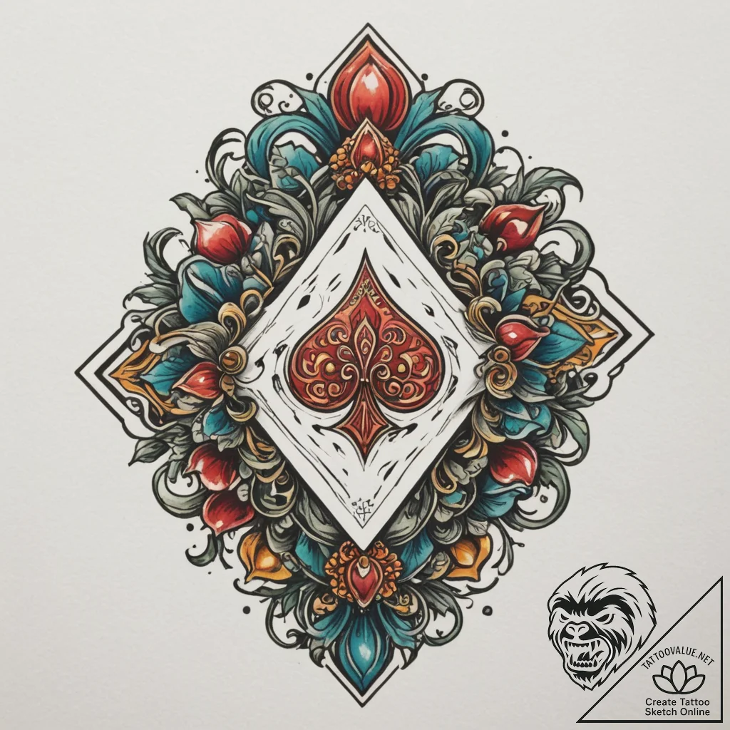 Playing card hand (e.g., a royal flush), tatt... - tattoo sketch (№1754928272_0, 11.08.2025 16:04) — tattoovalue.net