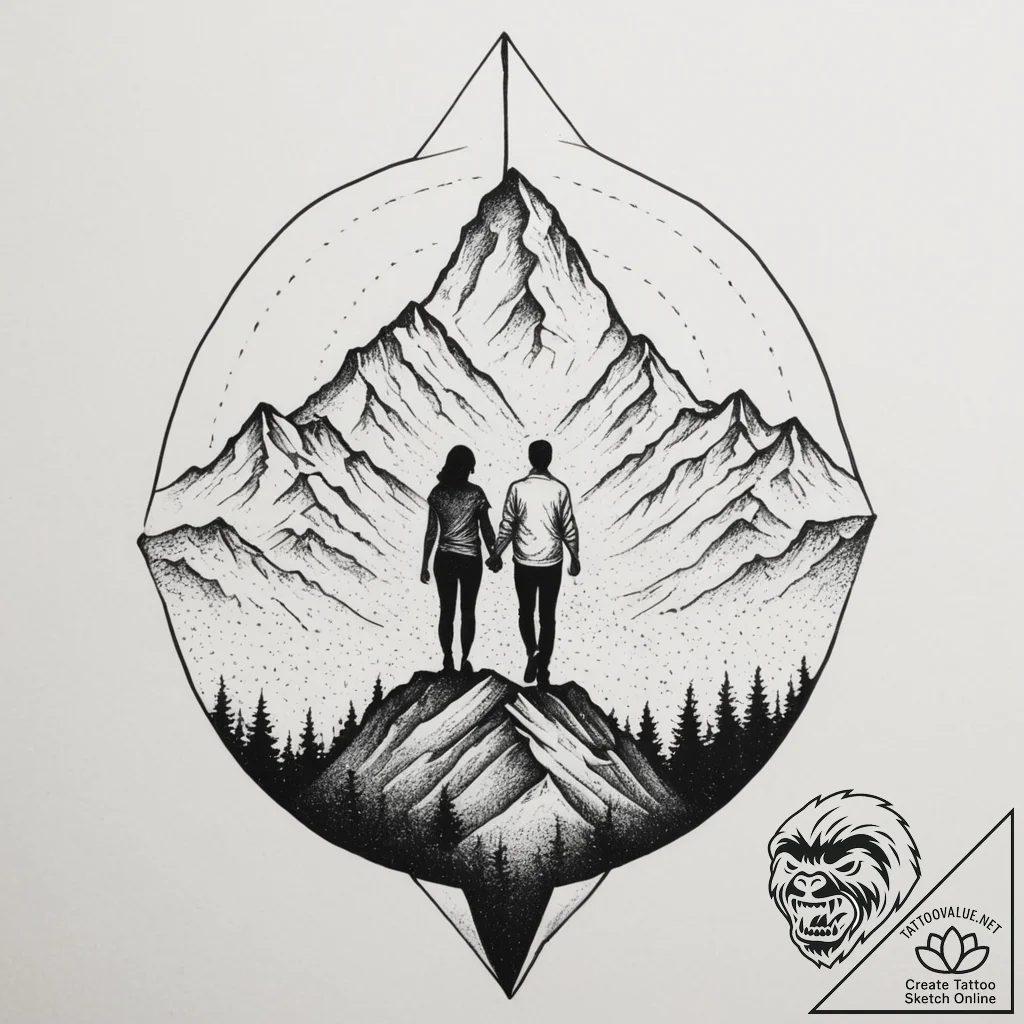 Tattoo sketch a silhouette of two people on a... - tattoo sketch (№1754931704_0, 11.08.2025 17:01) — tattoovalue.net