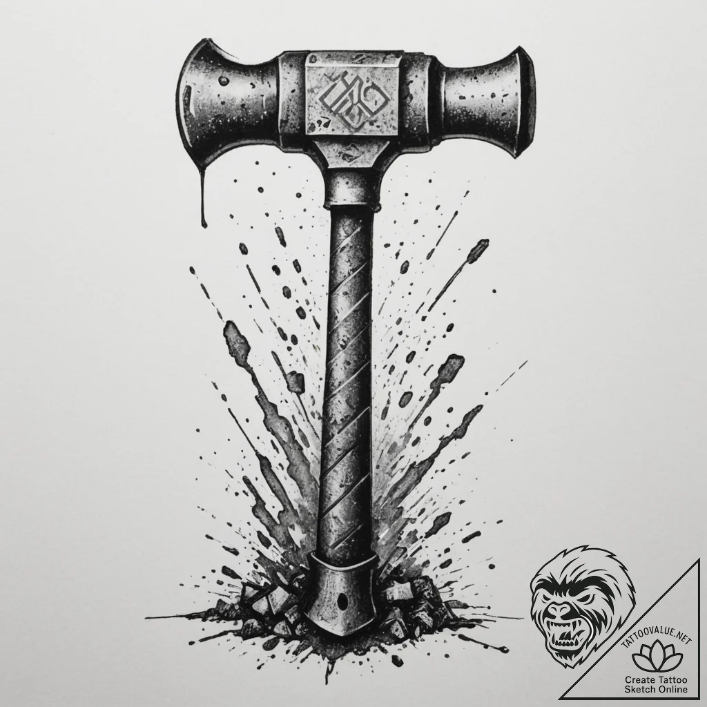 Tattoo design a powerful blacksmith's hammer... - tattoo sketch (№1754932102_0, 11.08.2025 17:08) — tattoovalue.net