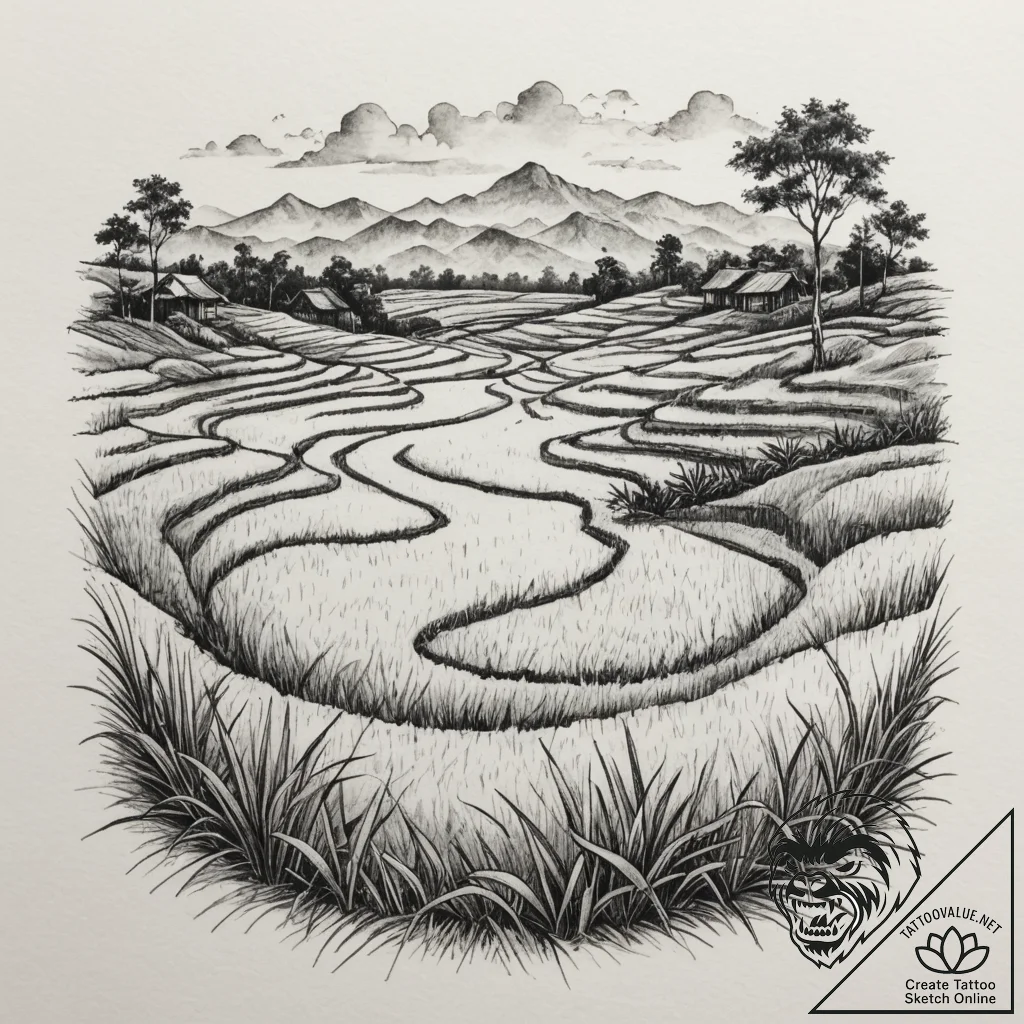 A shot of a rice paddy terrace in vietnam., t... - tattoo sketch (№1754933287_0, 11.08.2025 17:28) — tattoovalue.net
