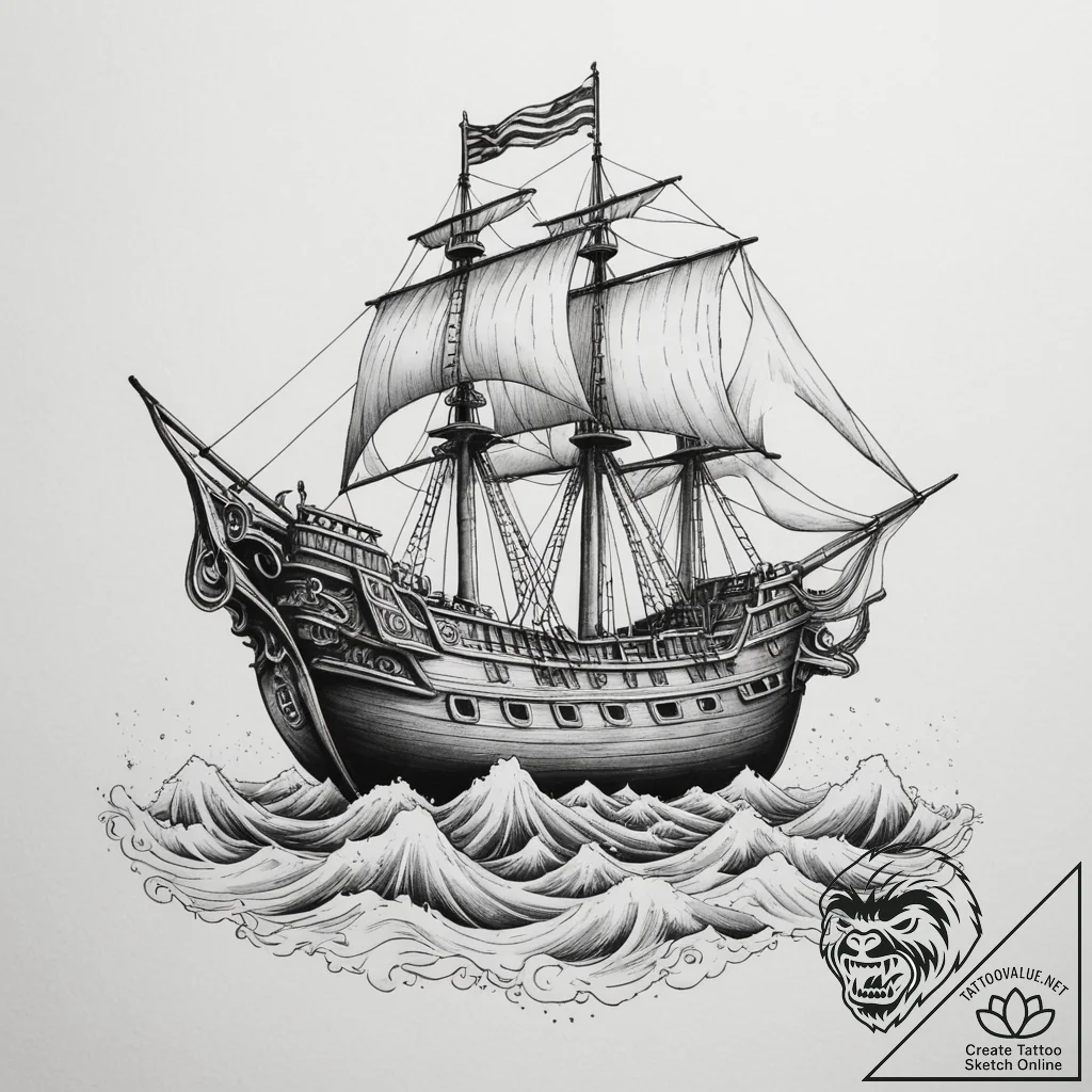 A greek trireme ship, artistic tattoo sketch,... - tattoo sketch (№1754933485_0, 11.08.2025 17:31) — tattoovalue.net