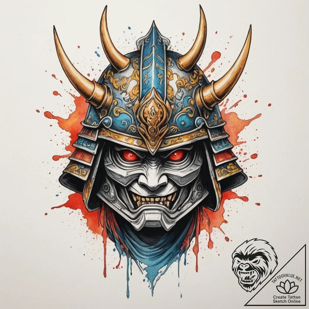 A samurai warrior's helmet (kabuto), tattoo l... - tattoo sketch (№1754934475_0, 11.08.2025 17:47) — tattoovalue.net