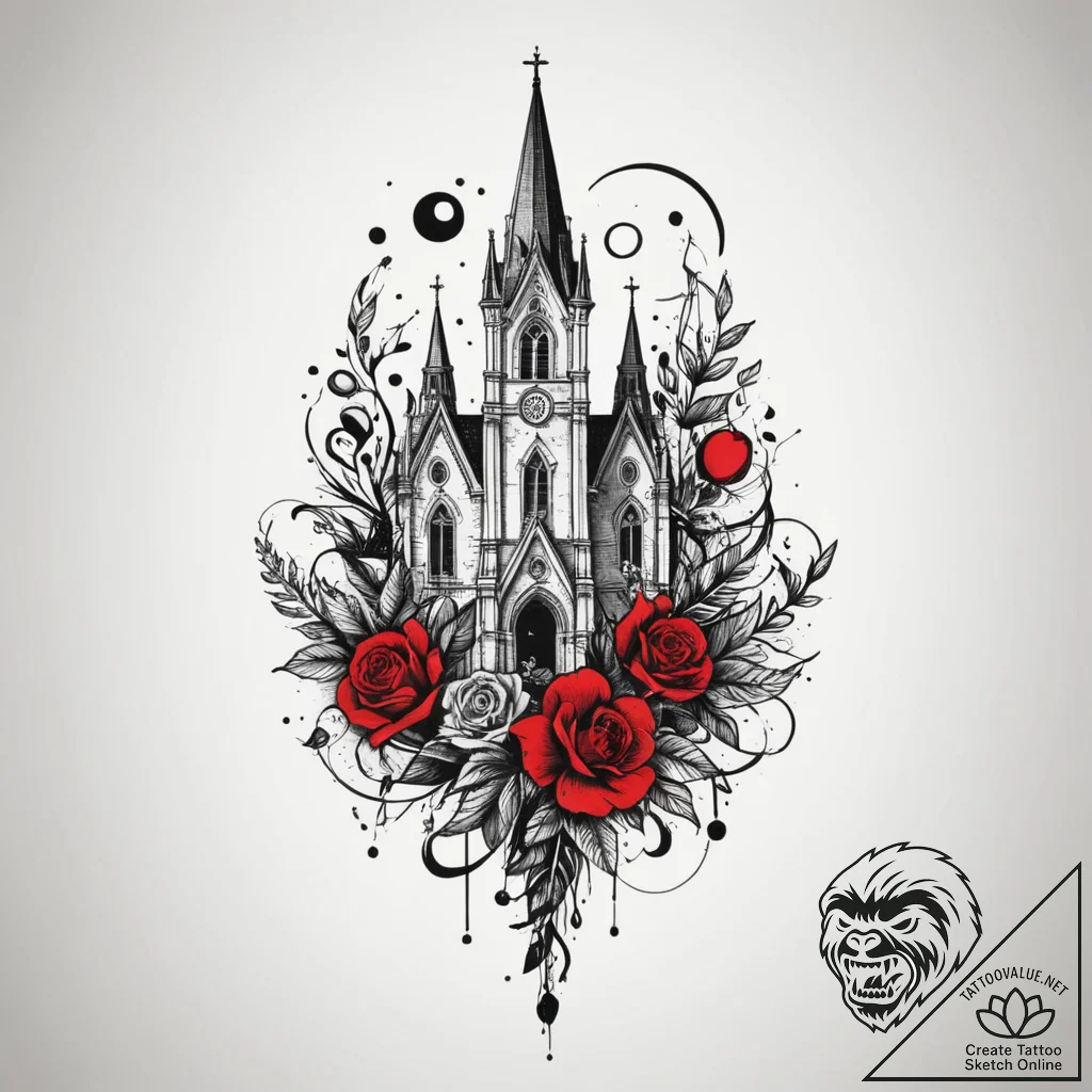 Church, tattoo flash sheet design, trash polk... - tattoo sketch (№1754935861_0, 11.08.2025 18:11) — tattoovalue.net