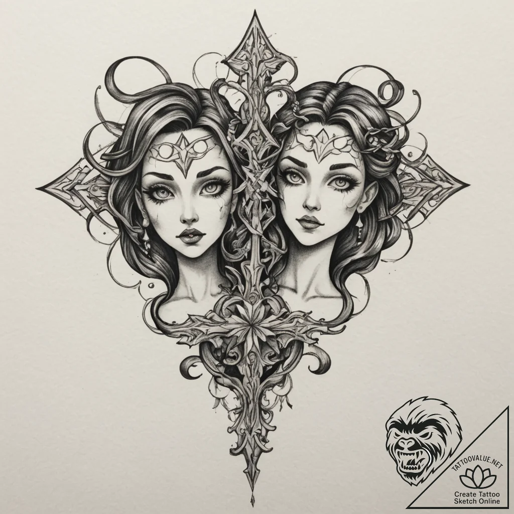 Tattoo sketch gemini twins, one made of light... - tattoo sketch (№1754938630_0, 11.08.2025 18:57) — tattoovalue.net