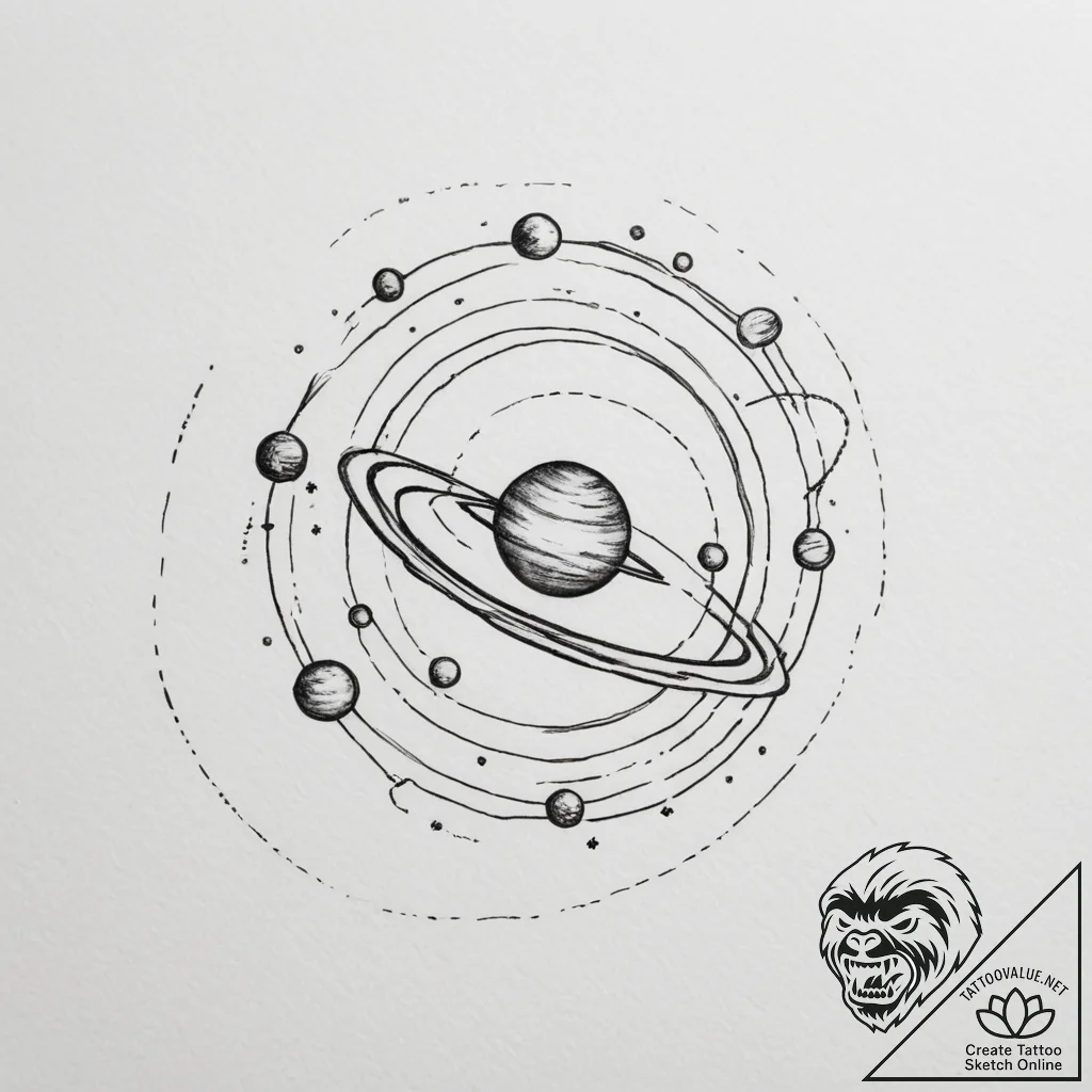 A planet with rings made of city lights - tattoo sketch (№1754939423_0, 11.08.2025 19:10) — tattoovalue.net