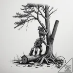 A shot of a lumberjack felling a large tree. – tattoo sketch (№1754940014_0, 11.08.2025 19:20) — tattoovalue.net