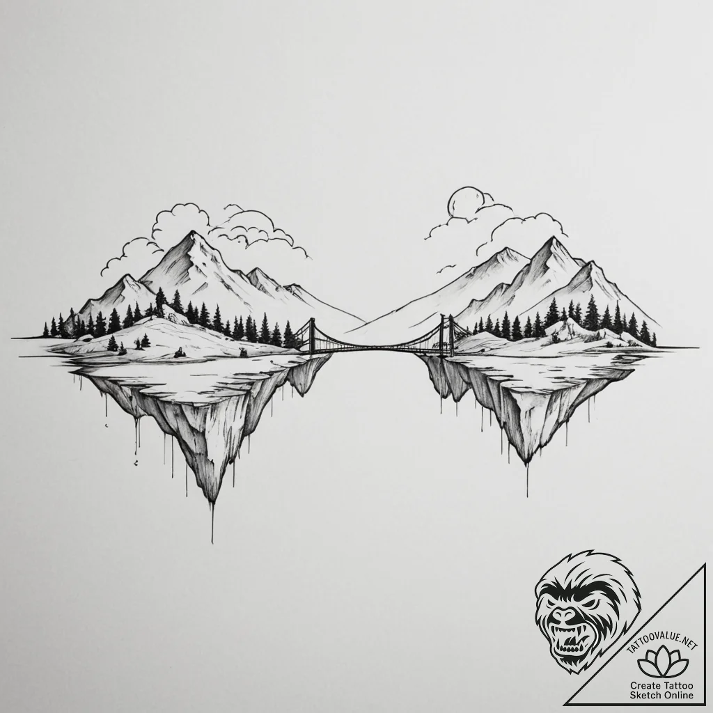 Tattoo design two distant islands connected b... - tattoo sketch (№1754941001_0, 11.08.2025 19:36) — tattoovalue.net