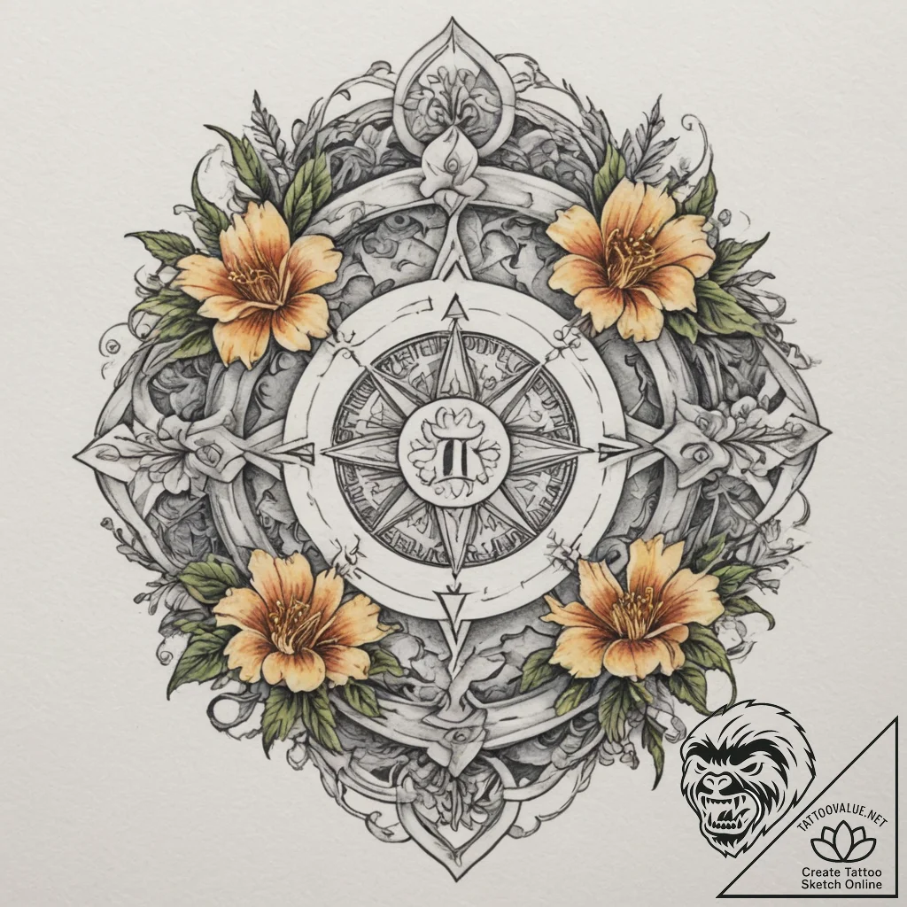 Tattoo design a zodiac glyph intertwined with... - tattoo sketch (№1754941397_0, 11.08.2025 19:43) — tattoovalue.net