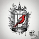 Bird and cage, tattoo drawing outline, trash… – tattoo sketch (№1754942387_0, 11.08.2025 19:59) — tattoovalue.net
