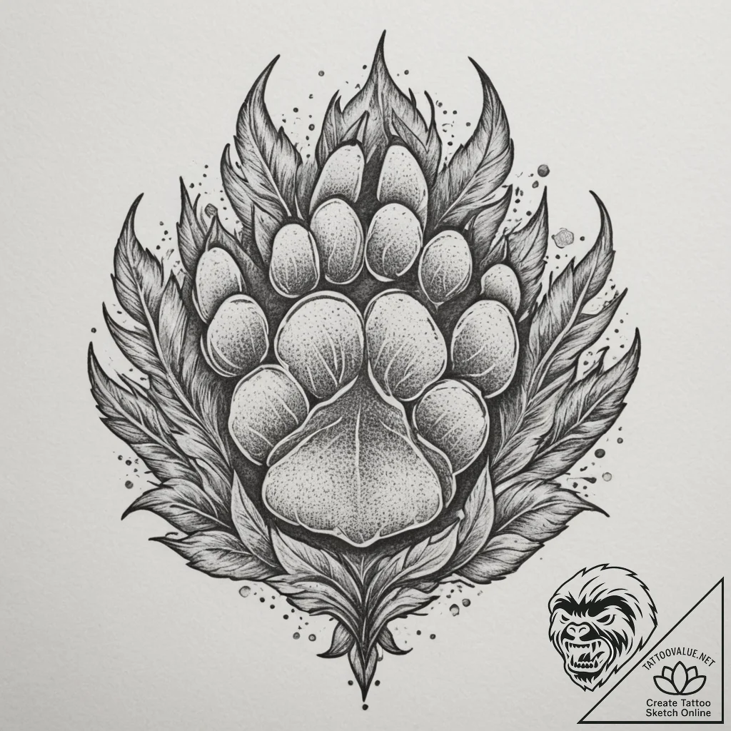 Tattoo design: a bear's paw print, with veles... - tattoo sketch (№1754943183_0, 11.08.2025 20:13) — tattoovalue.net