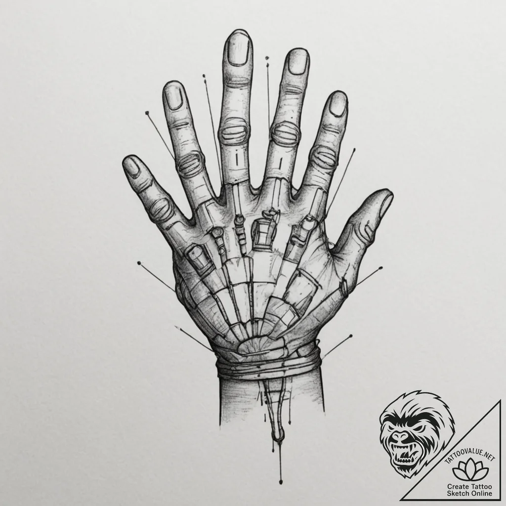 Tattoo sketch a vr glove with intricate senso... - tattoo sketch (№1754944181_0, 11.08.2025 20:29) — tattoovalue.net