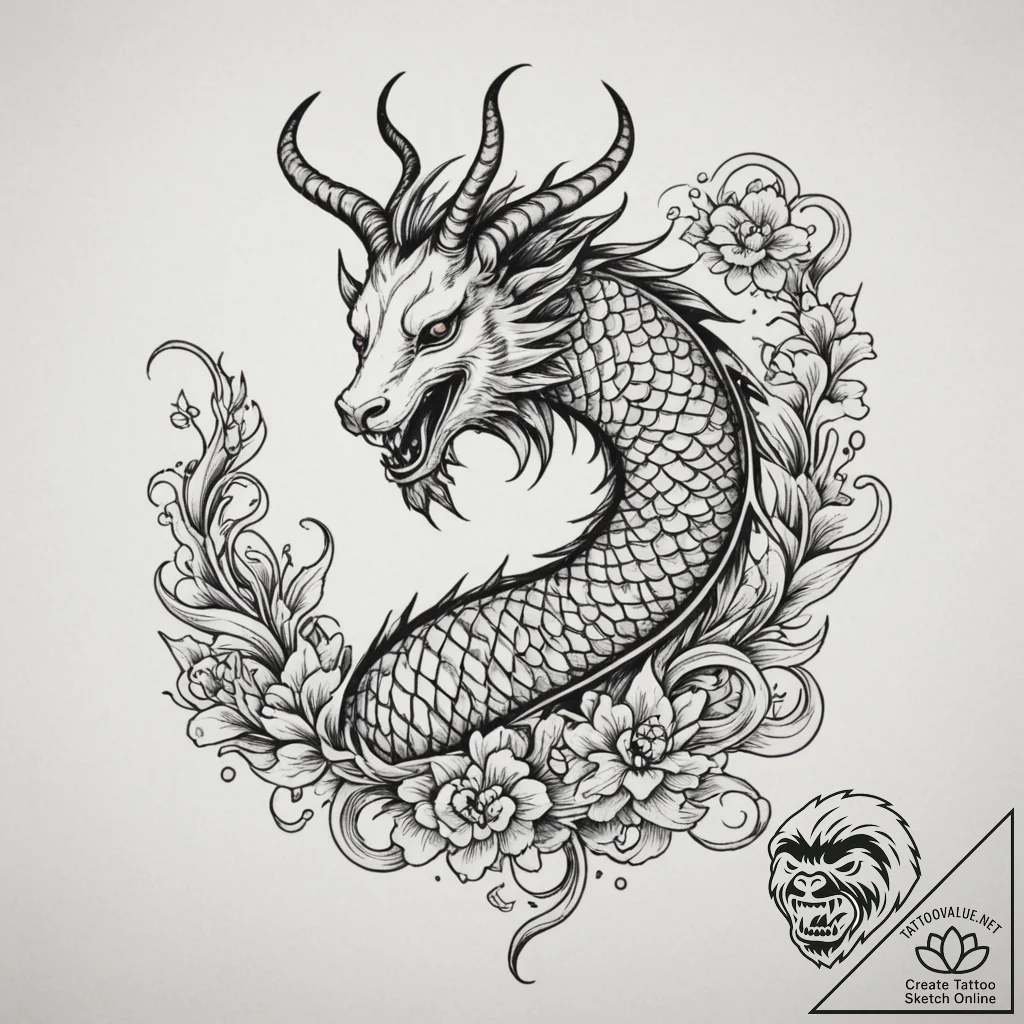 Tattoo design a capricorn goat-fish, half bla... - tattoo sketch (№1754945394_0, 11.08.2025 20:49) — tattoovalue.net