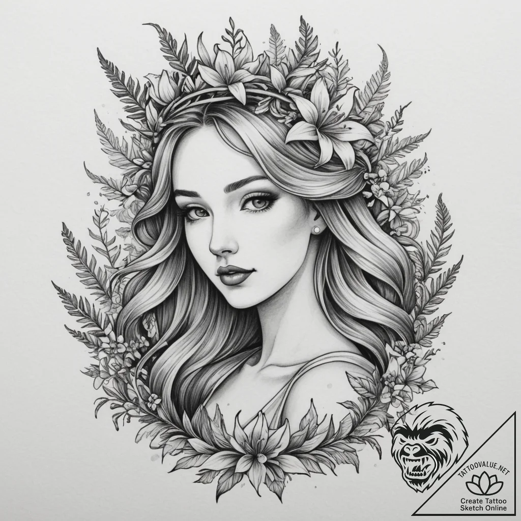 Tattoo design a virgo maiden with a crown of... - tattoo sketch (№1754945594_0, 11.08.2025 20:53) — tattoovalue.net