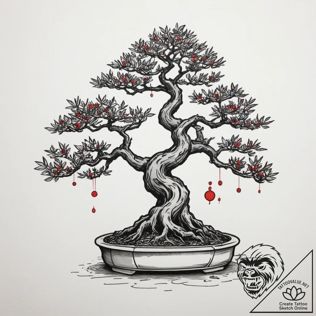 Bonsai, tattoo line art, on a clean white pap... - tattoo sketch (№1754945799_0, 11.08.2025 20:56) — tattoovalue.net
