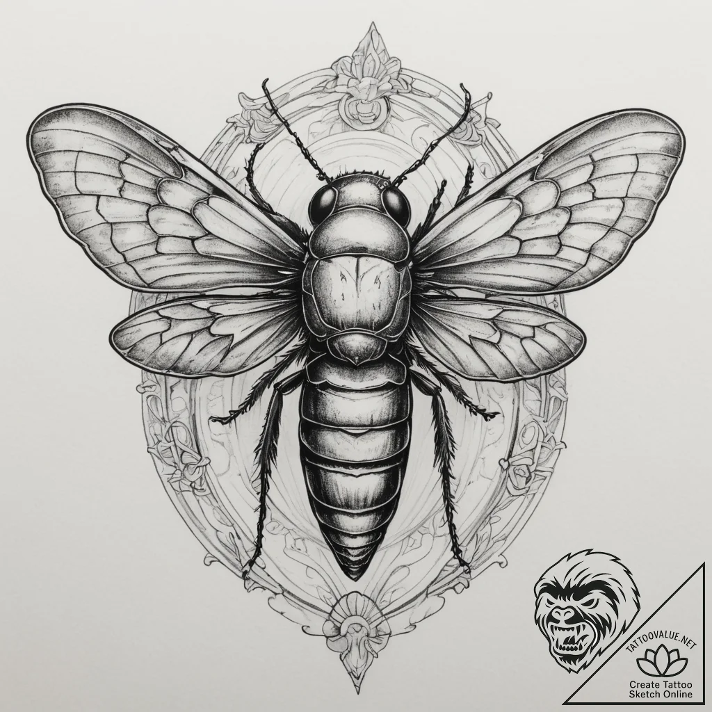 A cicada with its shell, tattoo drawing outli... - tattoo sketch (№1754946200_0, 11.08.2025 21:03) — tattoovalue.net