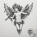 Cupid, ink illustration for tattoo, on a clea… – tattoo sketch (№1754946399_0, 11.08.2025 21:06) — tattoovalue.net