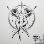Tattoo design a “celestial dance” of two figu… – tattoo sketch (№1754947196_0, 11.08.2025 21:19) — tattoovalue.net