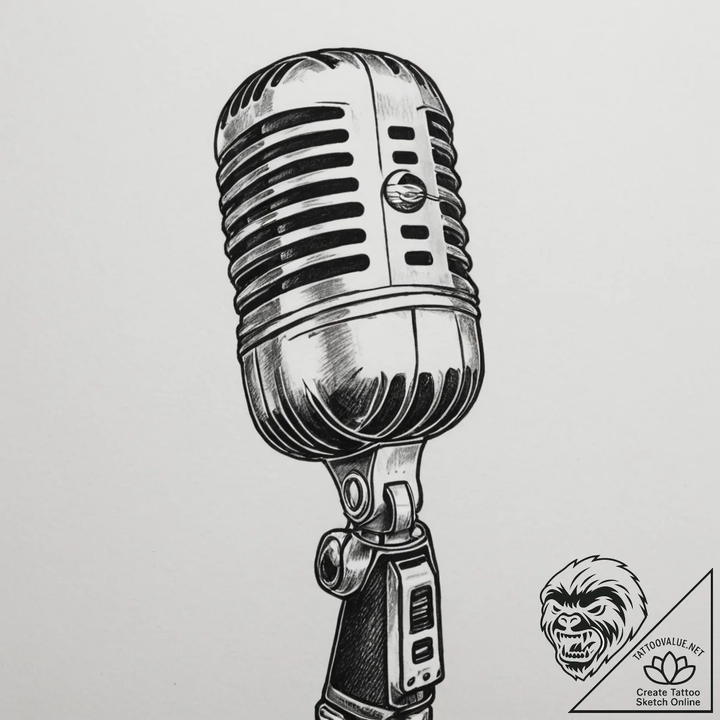 A close-up of a microphone in a recording stu... - tattoo sketch (№1754948001_0, 11.08.2025 21:33) — tattoovalue.net