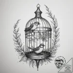 Bird and cage, tattoo line art, on a clean wh… – tattoo sketch (№1754948201_0, 11.08.2025 21:36) — tattoovalue.net