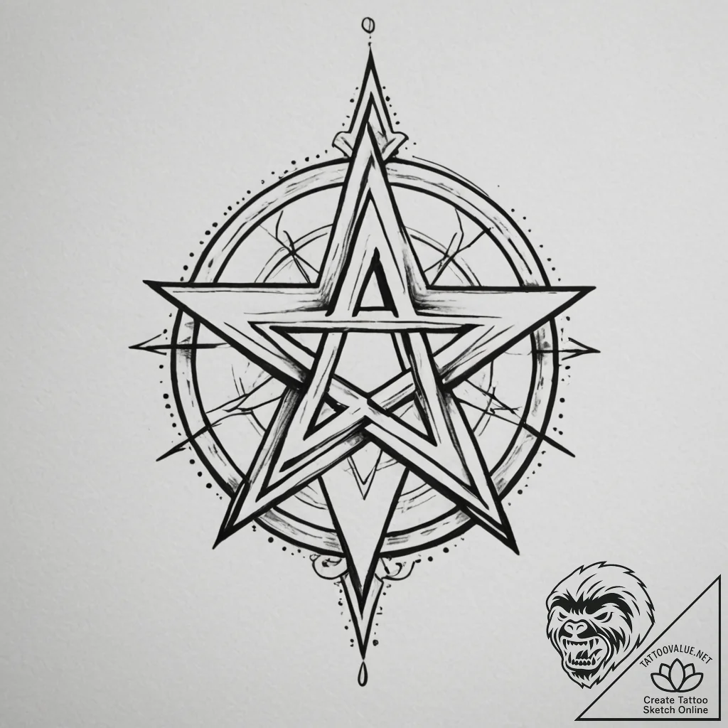 Pentagram, tattoo sketch design, on a clean w... - tattoo sketch (№1754948597_0, 11.08.2025 21:43) — tattoovalue.net