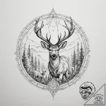 A small herd of deer grazing in a forest clea… – tattoo sketch (№1754948795_0, 11.08.2025 21:46) — tattoovalue.net