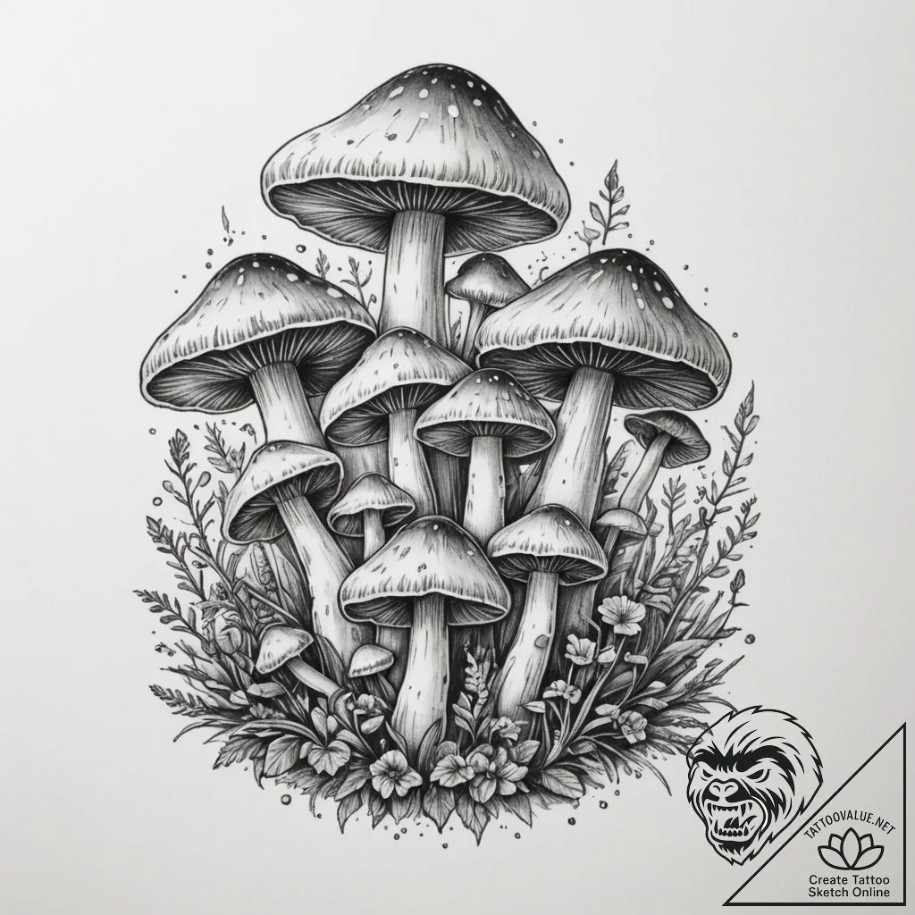 Tattoo design a cluster of tiny, detailed mus... - tattoo sketch (№1754948995_0, 11.08.2025 21:49) — tattoovalue.net