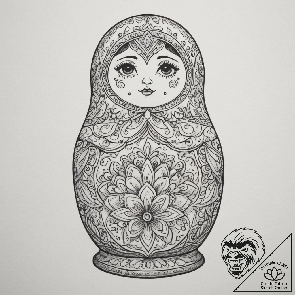 Matryoshka doll (is there, but can be a set),... - tattoo sketch (№1754950184_0, 11.08.2025 22:09) — tattoovalue.net