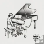 A person playing a grand piano in an empty co… – tattoo sketch (№1754950381_0, 11.08.2025 22:13) — tattoovalue.net