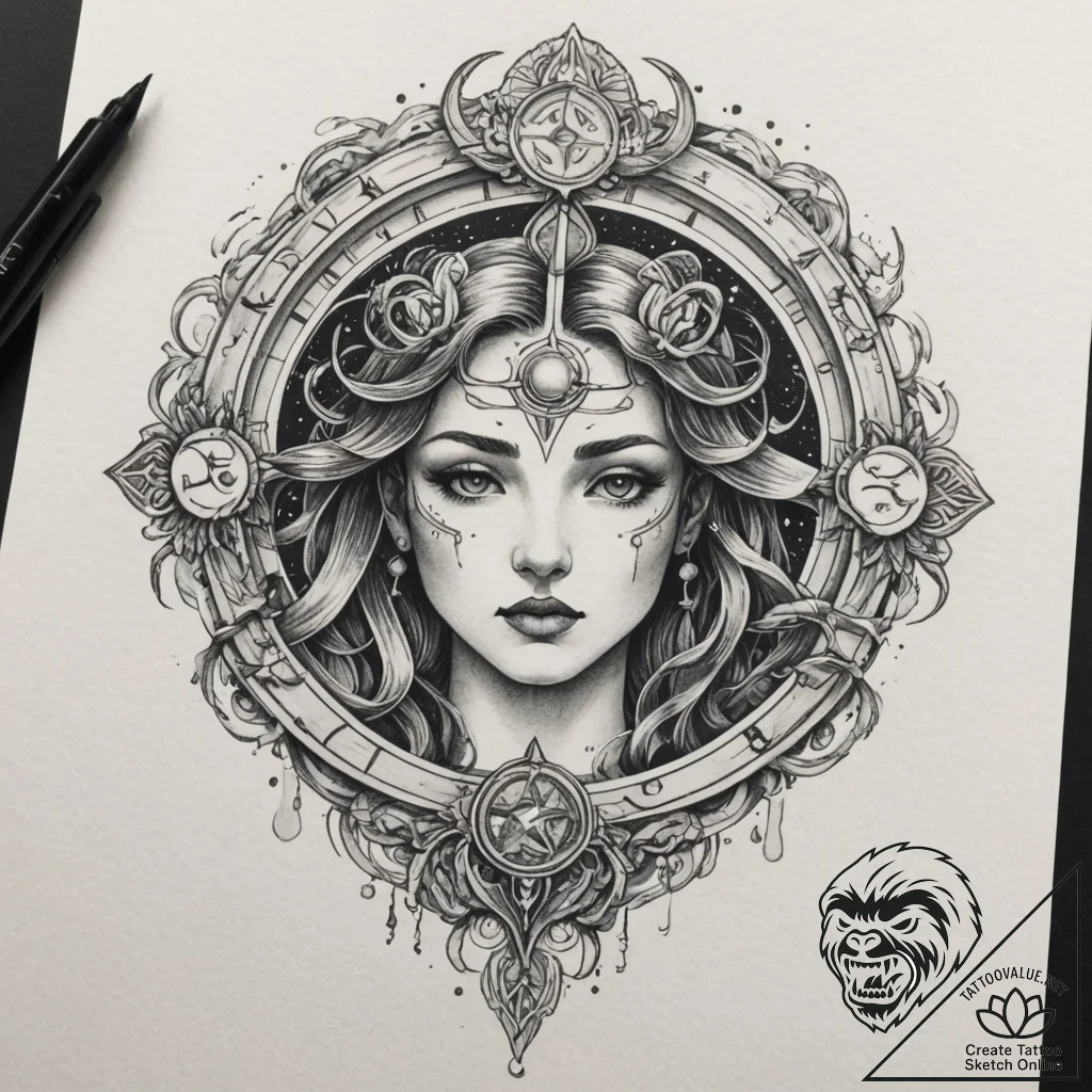Tattoo design a zodiac glyph appearing as if... - tattoo sketch (№1754951384_0, 11.08.2025 22:29) — tattoovalue.net