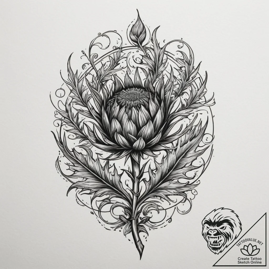 Tattoo design a thistle, prickly and resilien... - tattoo sketch (№1754952592_0, 11.08.2025 22:49) — tattoovalue.net