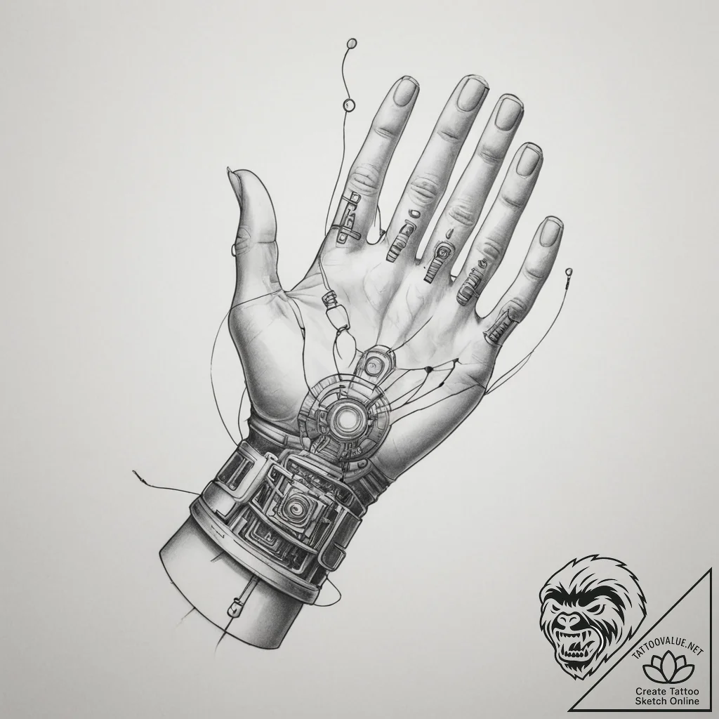 Tattoo sketch a vr glove with intricate senso... - tattoo sketch (№1754952792_0, 11.08.2025 22:53) — tattoovalue.net