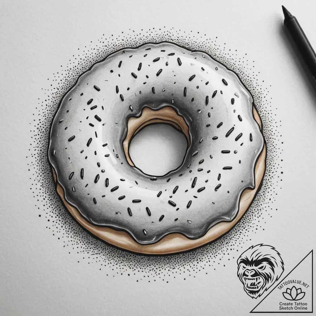 Donut, artistic tattoo sketch, dotwork shadin... - tattoo sketch (№1754953791_0, 11.08.2025 23:09) — tattoovalue.net
