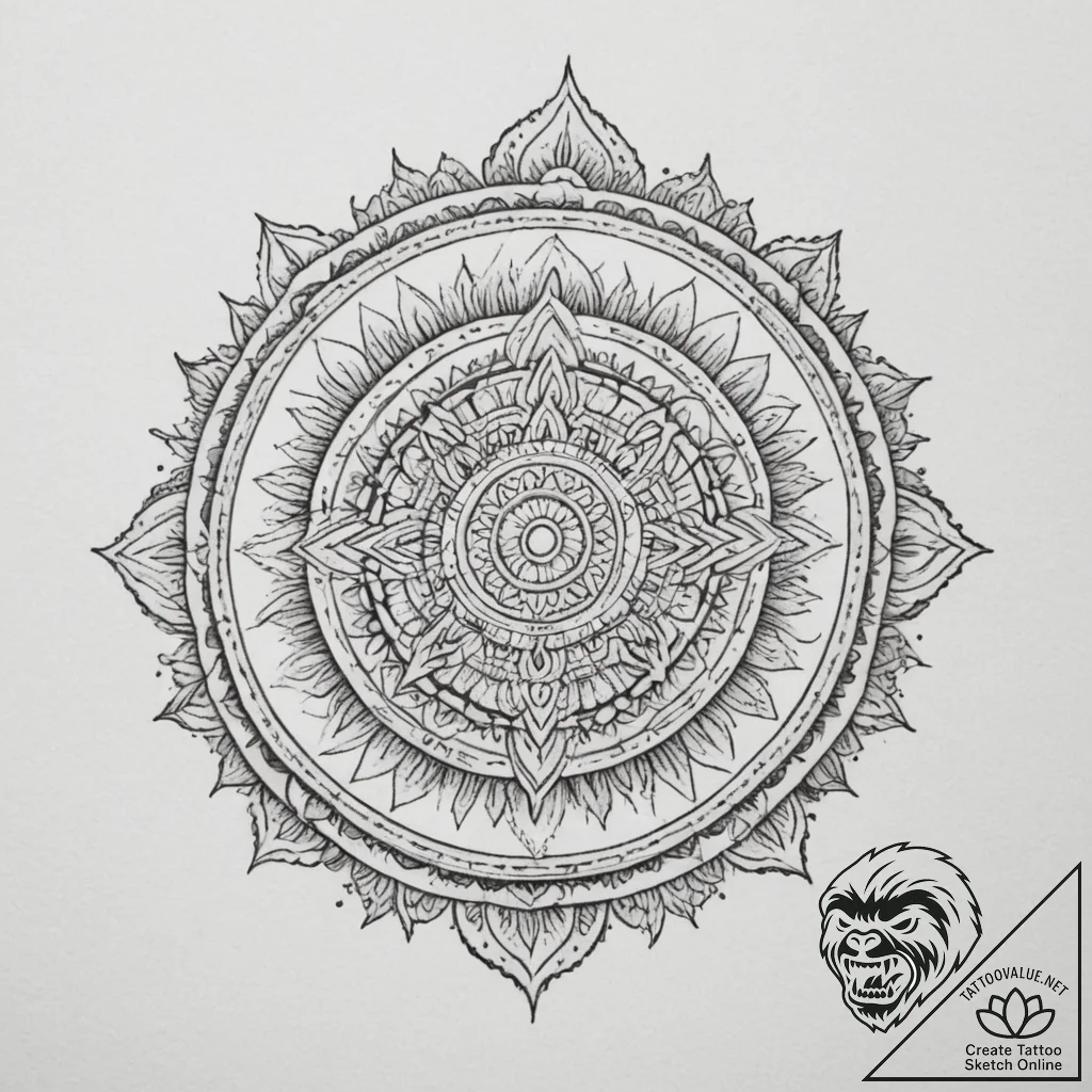 Tattoo sketch a dotwork mandala incorporating... - tattoo sketch (№1754954588_0, 11.08.2025 23:23) — tattoovalue.net