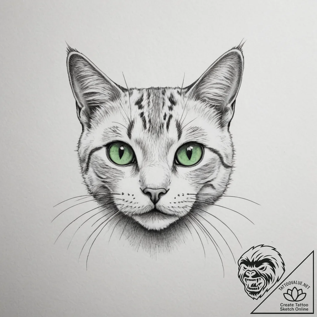 A close-up of a cat's vibrant green eye., tat... - tattoo sketch (№1754954784_0, 11.08.2025 23:26) — tattoovalue.net